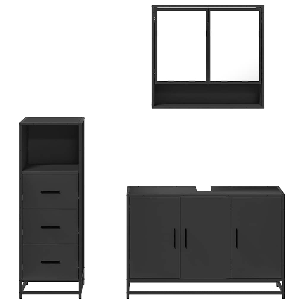 vidaXL 3 Piece Bathroom Furniture Set Black Engineered Wood