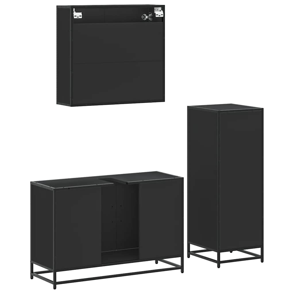 vidaXL 3 Piece Bathroom Furniture Set Black Engineered Wood