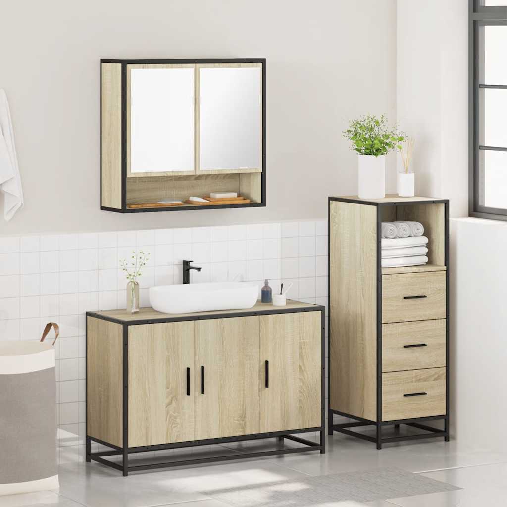 vidaXL 3 Piece Bathroom Furniture Set Sonoma Oak Engineered Wood