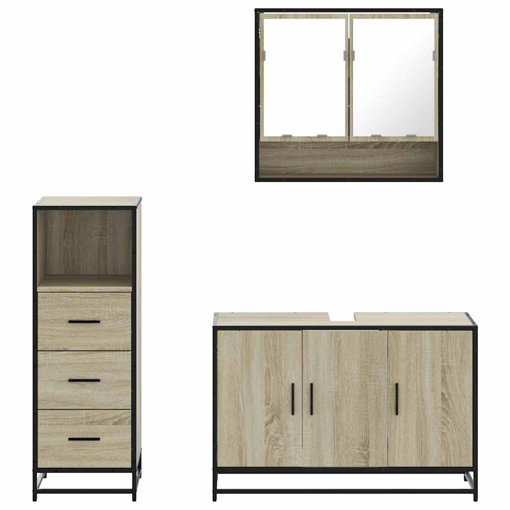 vidaXL 3 Piece Bathroom Furniture Set Sonoma Oak Engineered Wood