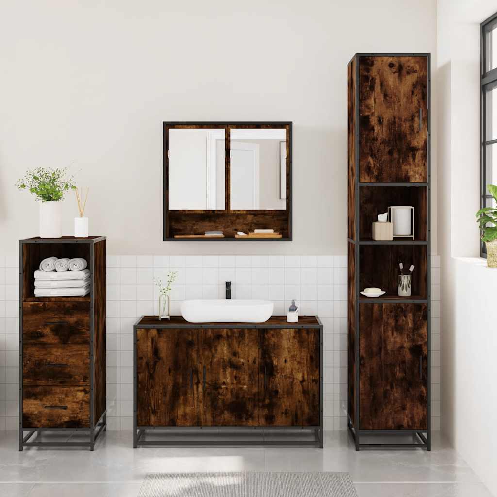 vidaXL 3 Piece Bathroom Furniture Set Smoked Oak Engineered Wood