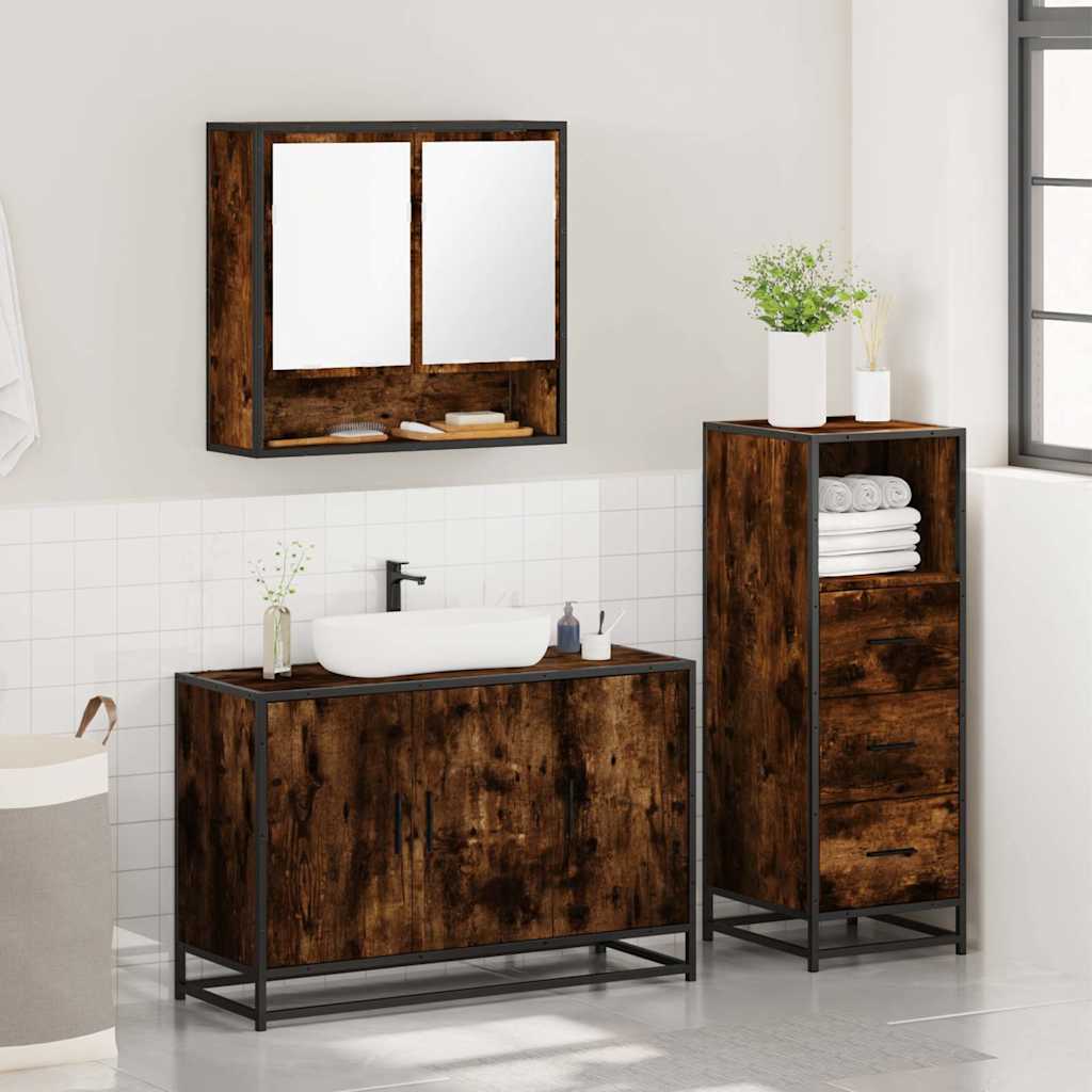 vidaXL 3 Piece Bathroom Furniture Set Smoked Oak Engineered Wood