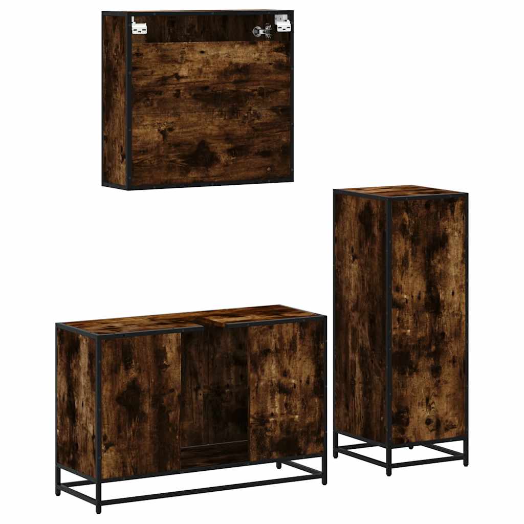 vidaXL 3 Piece Bathroom Furniture Set Smoked Oak Engineered Wood