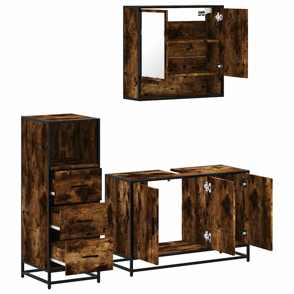 vidaXL 3 Piece Bathroom Furniture Set Smoked Oak Engineered Wood