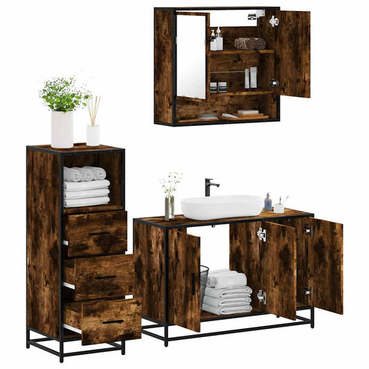 vidaXL 3 Piece Bathroom Furniture Set Smoked Oak Engineered Wood