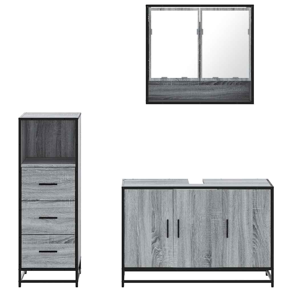 vidaXL 3 Piece Bathroom Furniture Set Grey Sonoma Engineered Wood