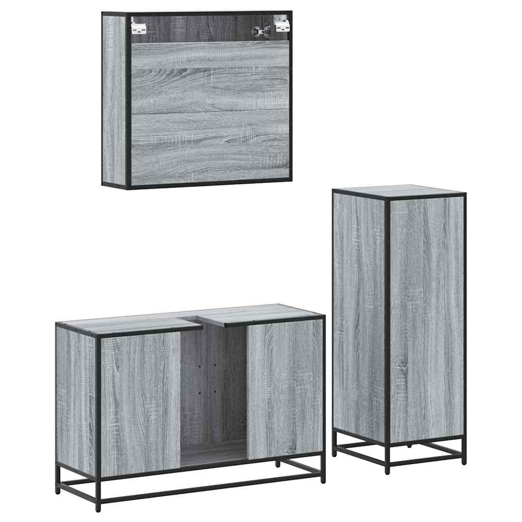 vidaXL 3 Piece Bathroom Furniture Set Grey Sonoma Engineered Wood