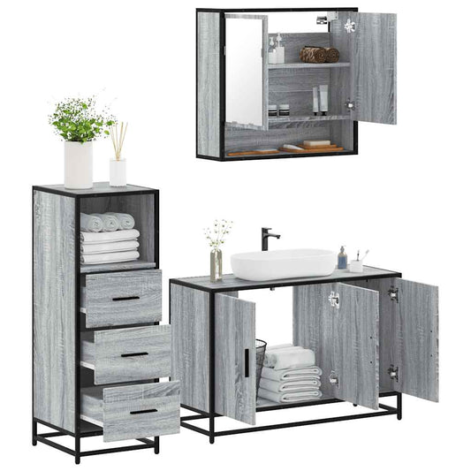 vidaXL 3 Piece Bathroom Furniture Set Grey Sonoma Engineered Wood