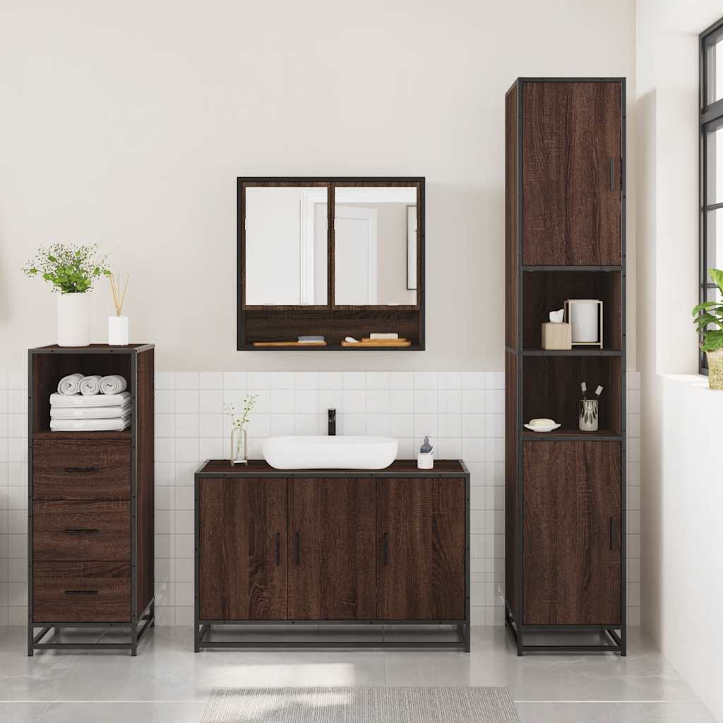 vidaXL 3 Piece Bathroom Furniture Set Brown Oak Engineered Wood