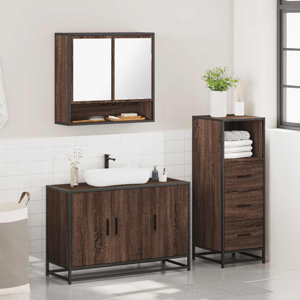 vidaXL 3 Piece Bathroom Furniture Set Brown Oak Engineered Wood