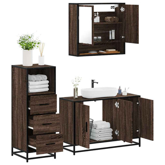 vidaXL 3 Piece Bathroom Furniture Set Brown Oak Engineered Wood