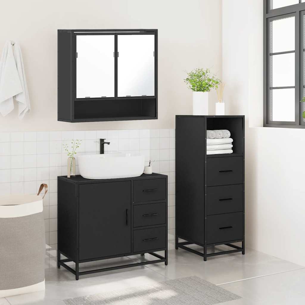 vidaXL 3 Piece Bathroom Furniture Set Black Engineered Wood