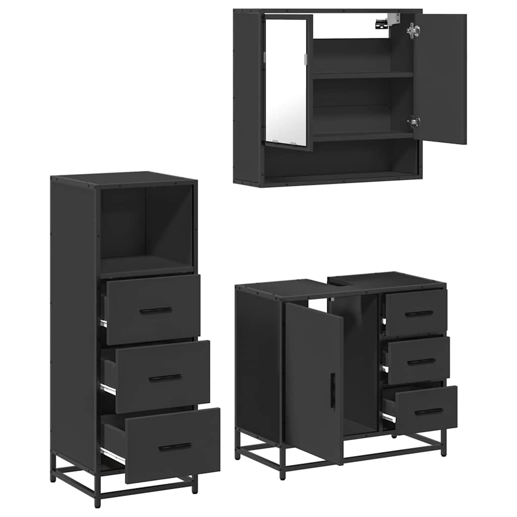 vidaXL 3 Piece Bathroom Furniture Set Black Engineered Wood