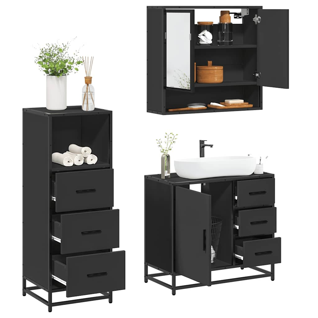 vidaXL 3 Piece Bathroom Furniture Set Black Engineered Wood