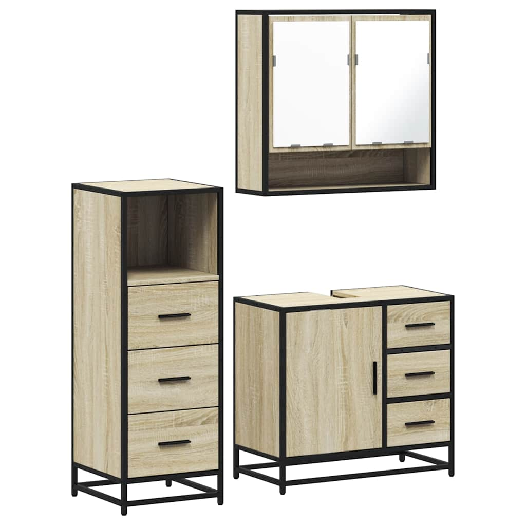 vidaXL 3 Piece Bathroom Furniture Set Sonoma Oak Engineered Wood