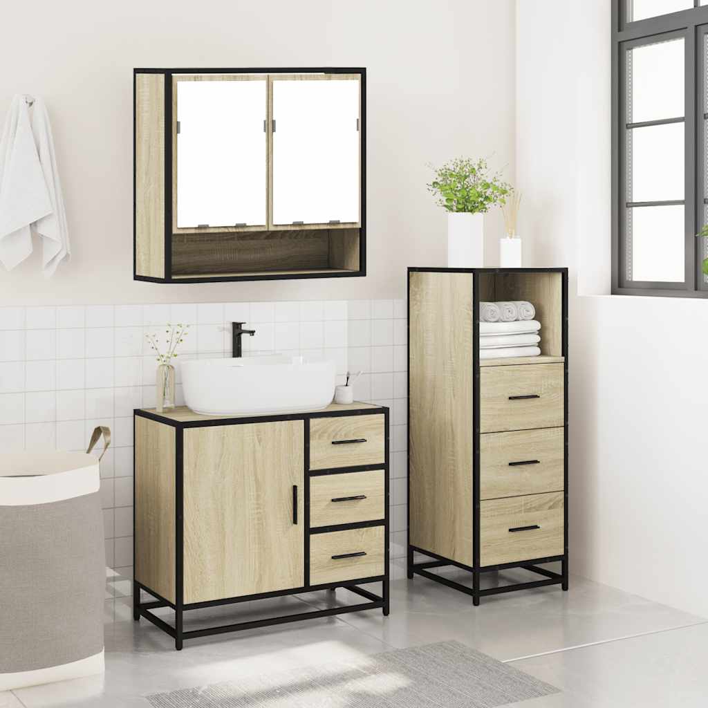 vidaXL 3 Piece Bathroom Furniture Set Sonoma Oak Engineered Wood