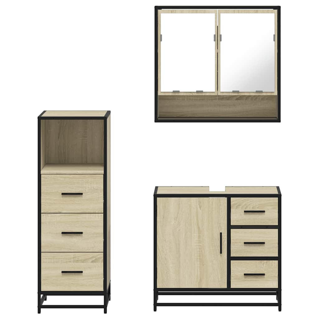 vidaXL 3 Piece Bathroom Furniture Set Sonoma Oak Engineered Wood