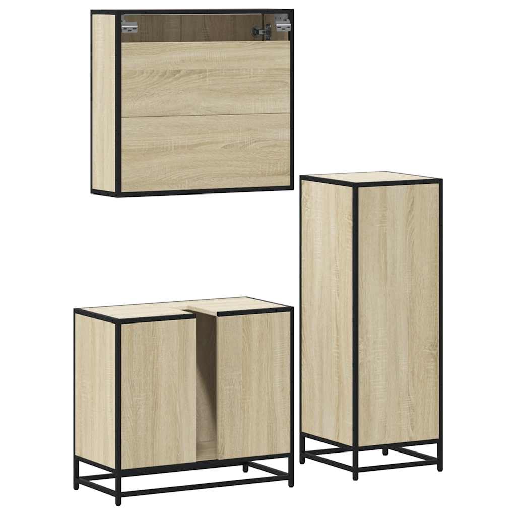 vidaXL 3 Piece Bathroom Furniture Set Sonoma Oak Engineered Wood