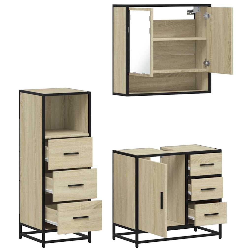 vidaXL 3 Piece Bathroom Furniture Set Sonoma Oak Engineered Wood