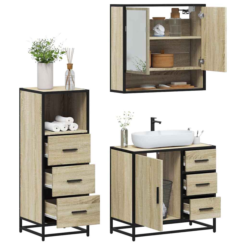 vidaXL 3 Piece Bathroom Furniture Set Sonoma Oak Engineered Wood