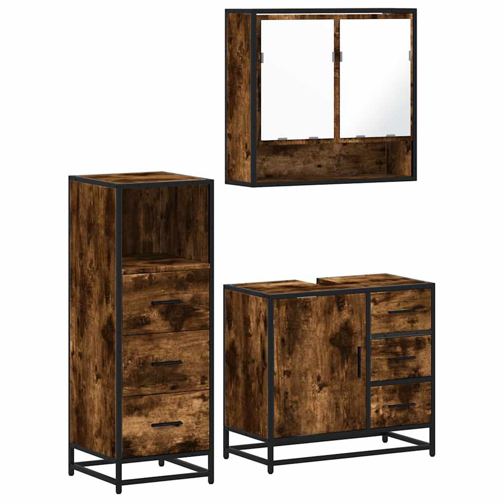 vidaXL 3 Piece Bathroom Furniture Set Smoked Oak Engineered Wood