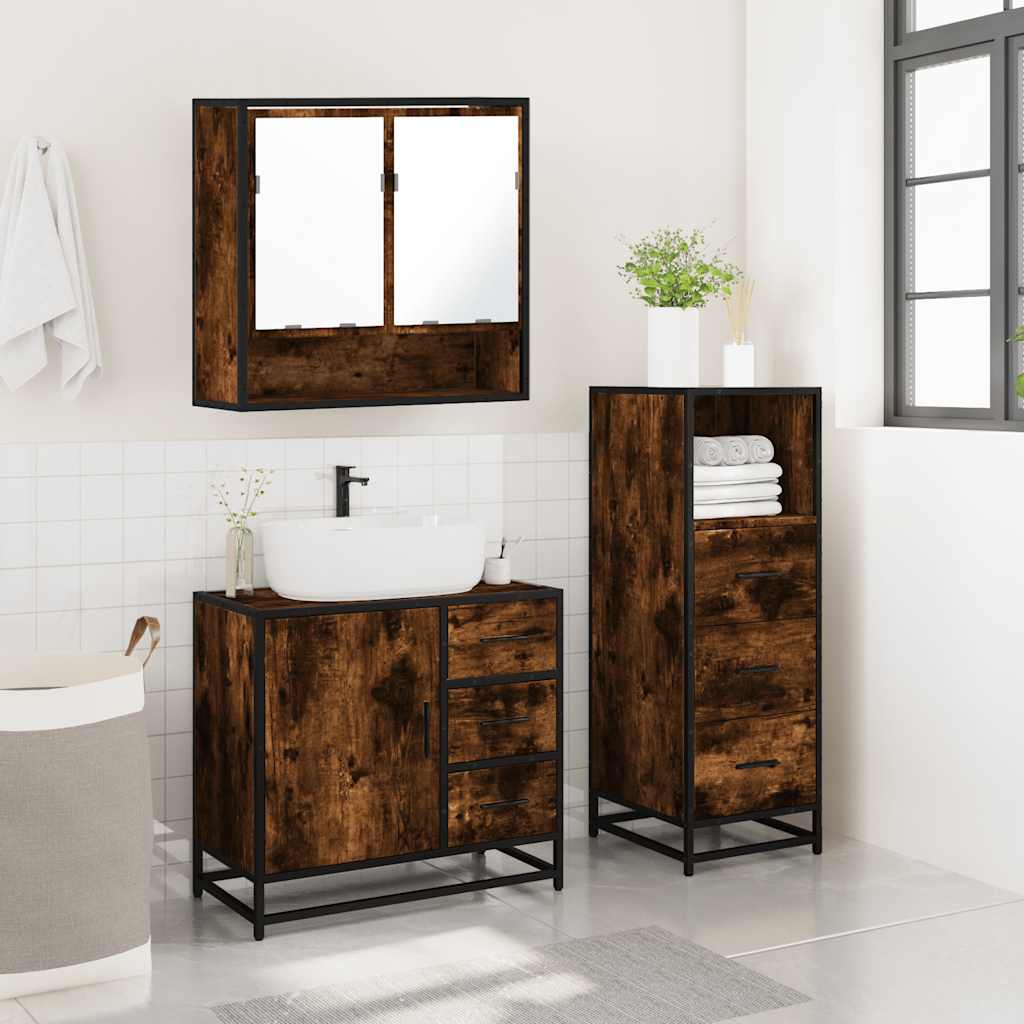 vidaXL 3 Piece Bathroom Furniture Set Smoked Oak Engineered Wood