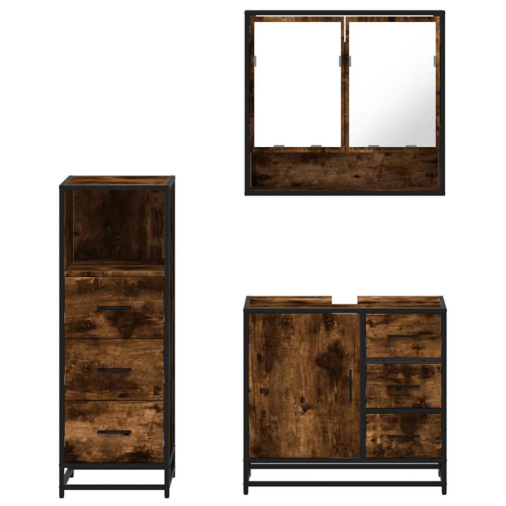 vidaXL 3 Piece Bathroom Furniture Set Smoked Oak Engineered Wood