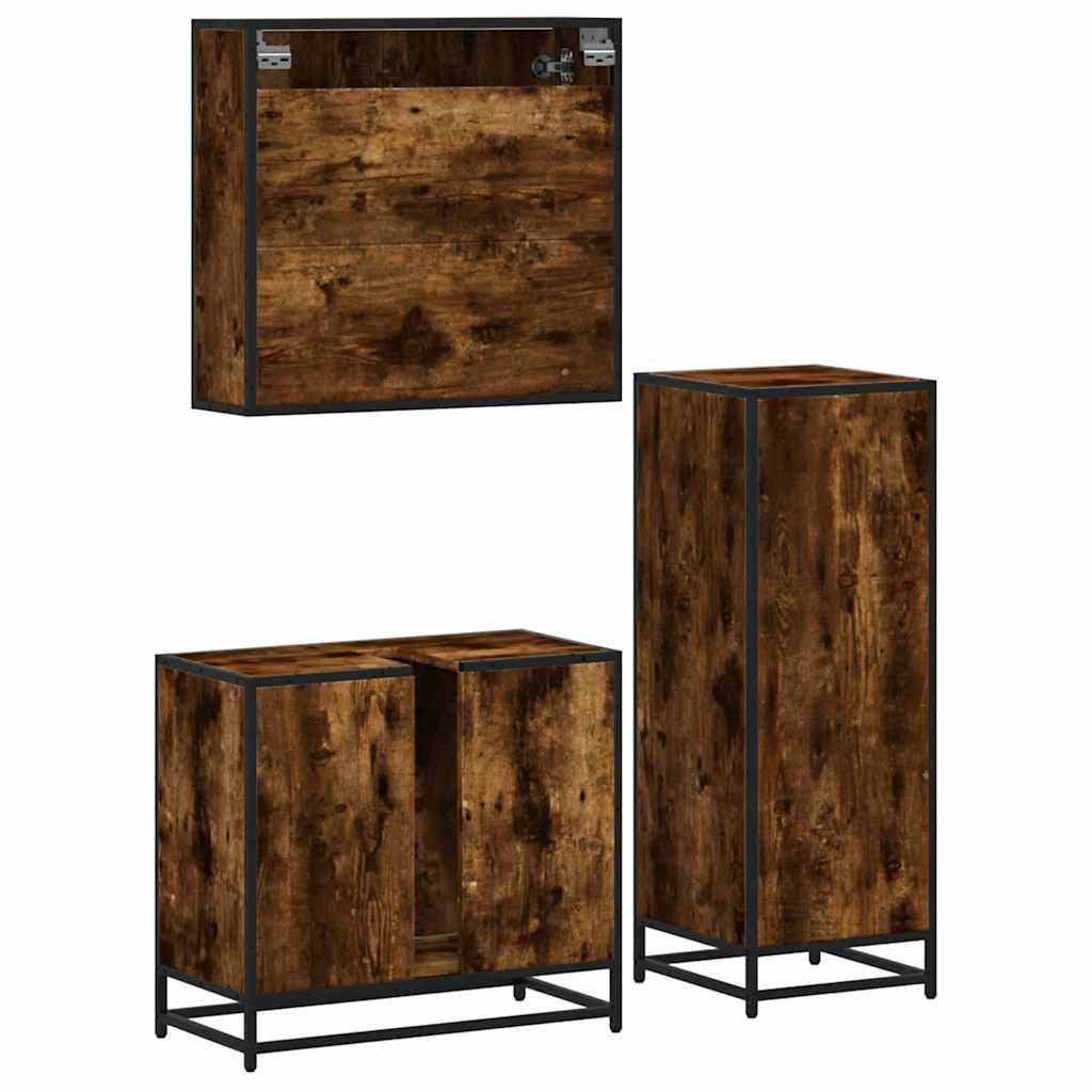 vidaXL 3 Piece Bathroom Furniture Set Smoked Oak Engineered Wood