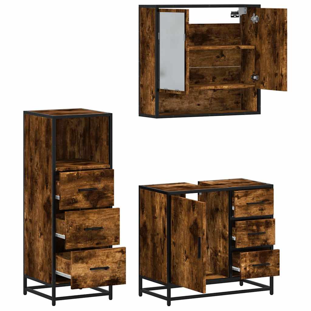 vidaXL 3 Piece Bathroom Furniture Set Smoked Oak Engineered Wood