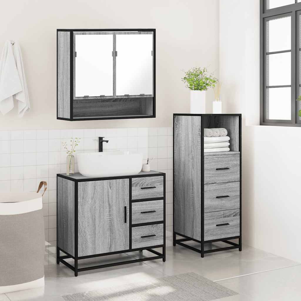 vidaXL 3 Piece Bathroom Furniture Set Grey Sonoma Engineered Wood