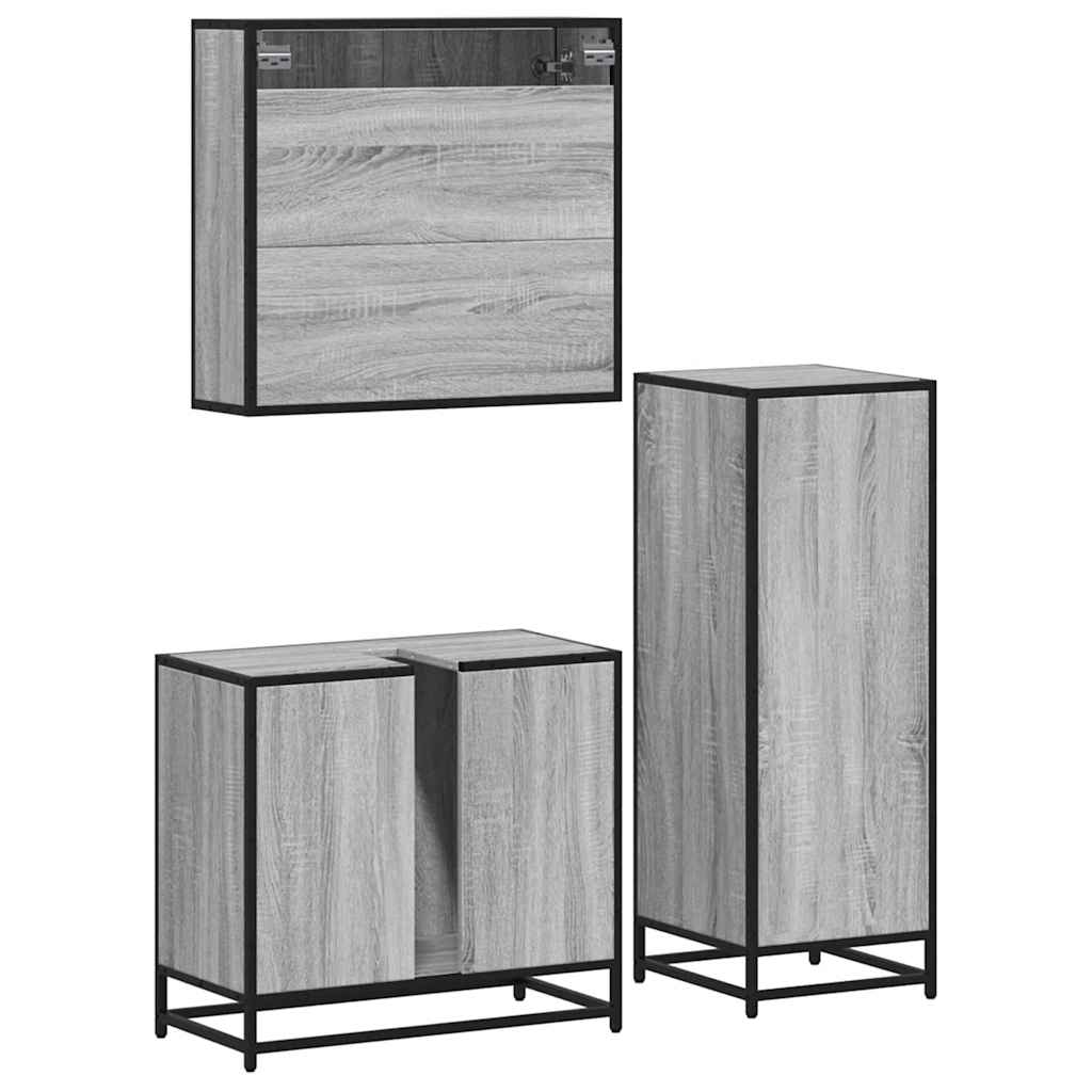 vidaXL 3 Piece Bathroom Furniture Set Grey Sonoma Engineered Wood