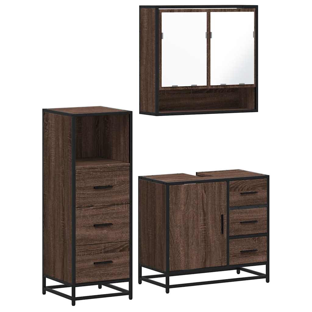 vidaXL 3 Piece Bathroom Furniture Set Brown Oak Engineered Wood