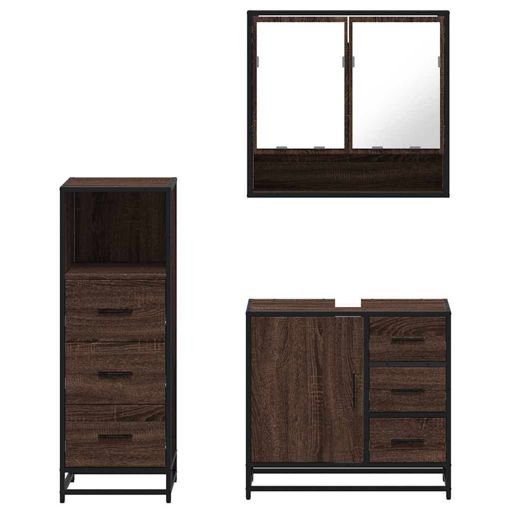 vidaXL 3 Piece Bathroom Furniture Set Brown Oak Engineered Wood