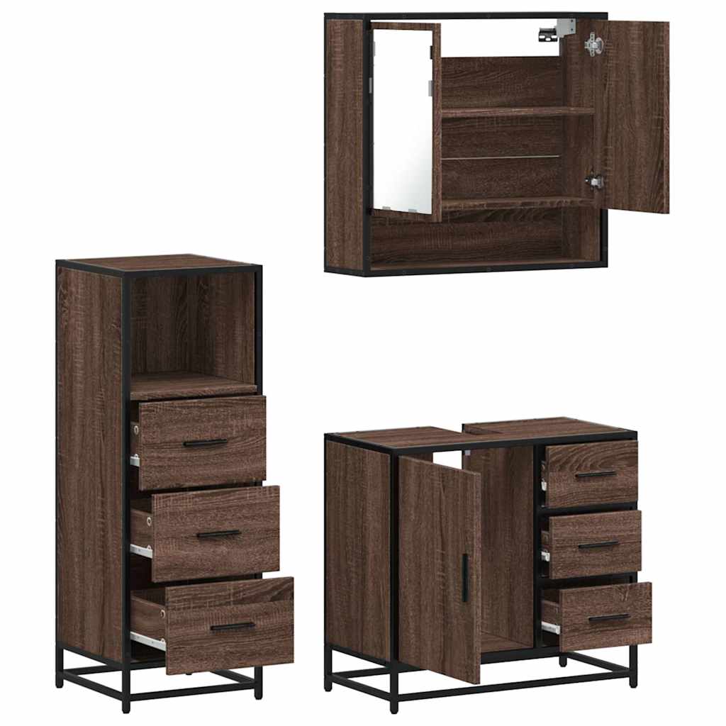 vidaXL 3 Piece Bathroom Furniture Set Brown Oak Engineered Wood