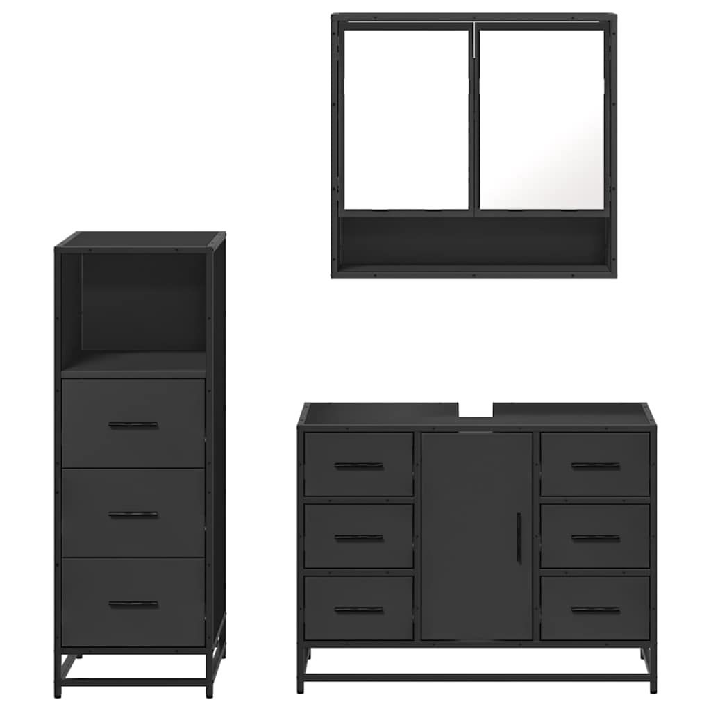 vidaXL 3 Piece Bathroom Furniture Set Black Engineered Wood