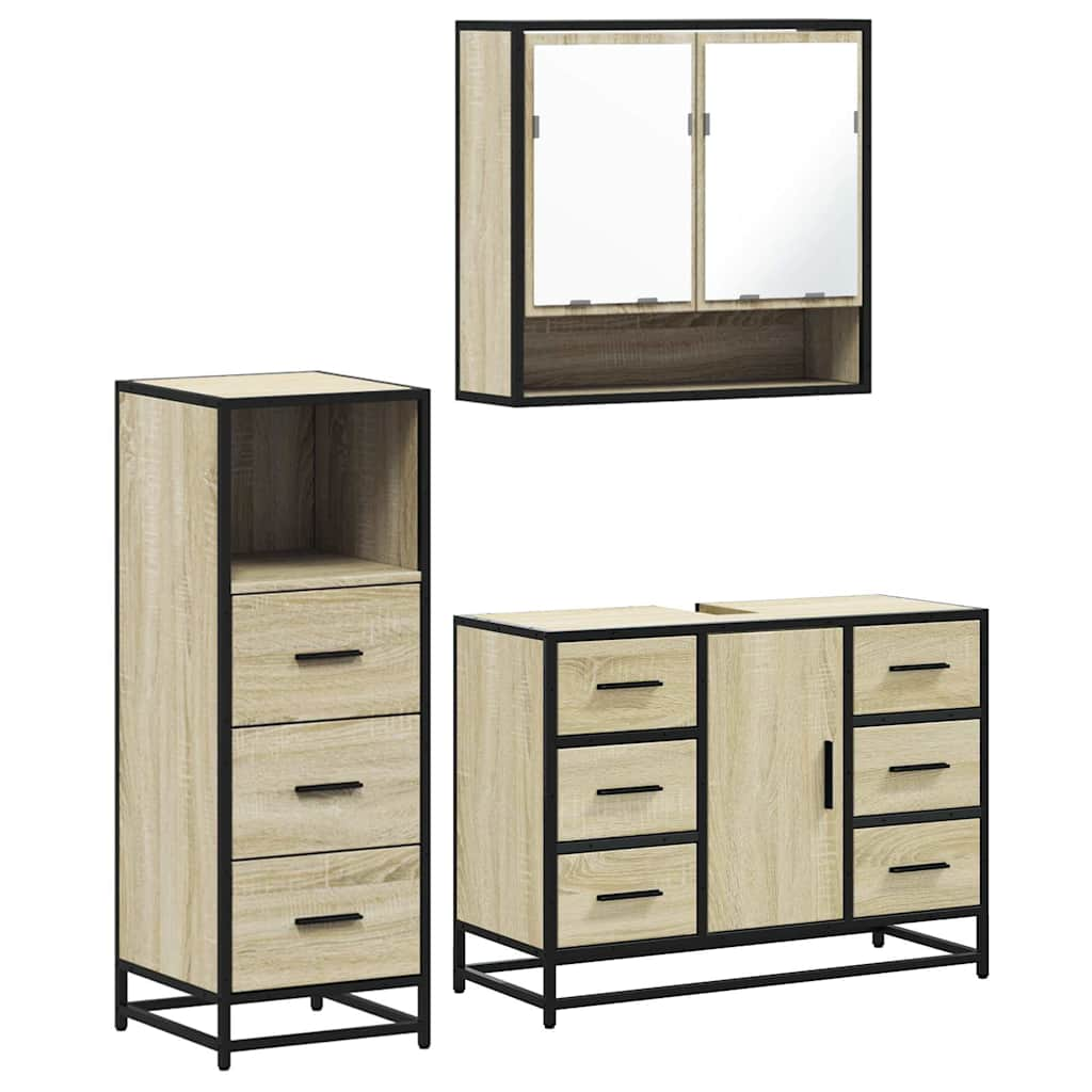 vidaXL 3 Piece Bathroom Furniture Set Sonoma Oak Engineered Wood