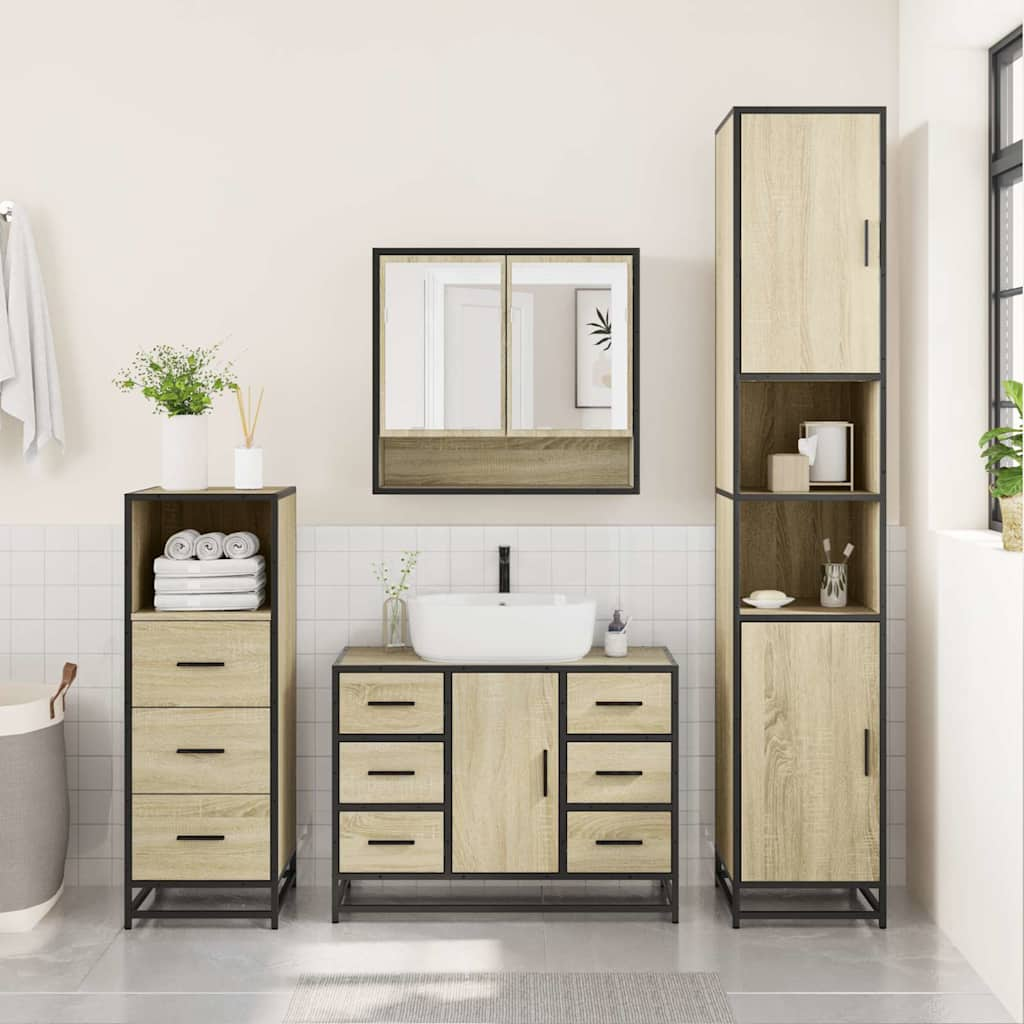 vidaXL 3 Piece Bathroom Furniture Set Sonoma Oak Engineered Wood