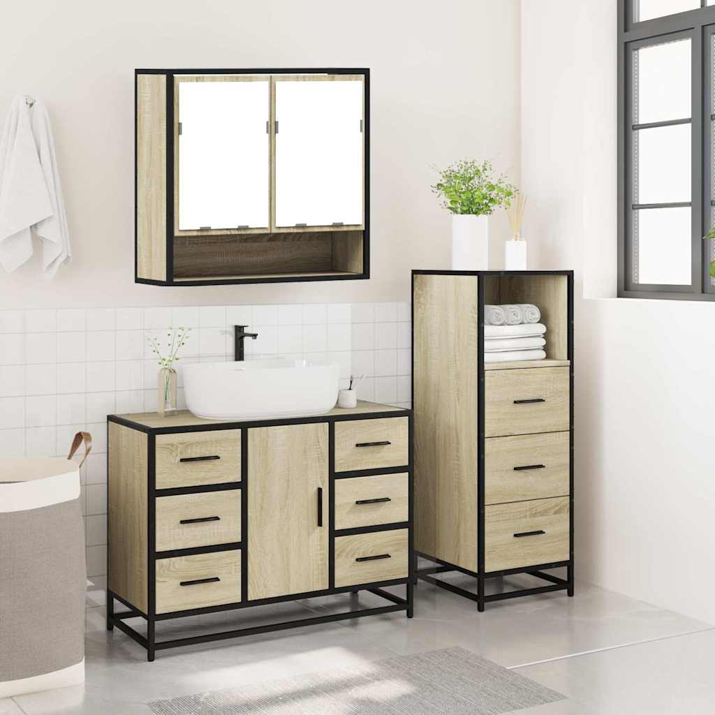 vidaXL 3 Piece Bathroom Furniture Set Sonoma Oak Engineered Wood