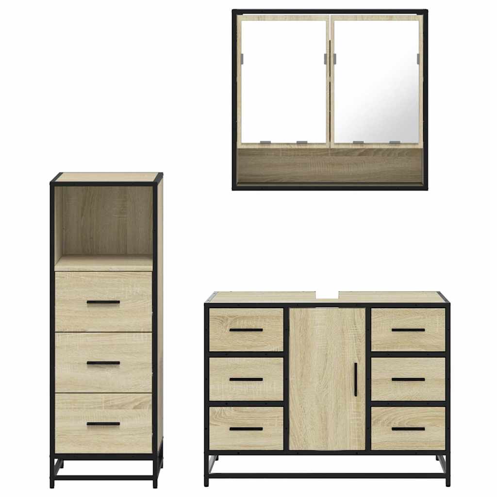 vidaXL 3 Piece Bathroom Furniture Set Sonoma Oak Engineered Wood