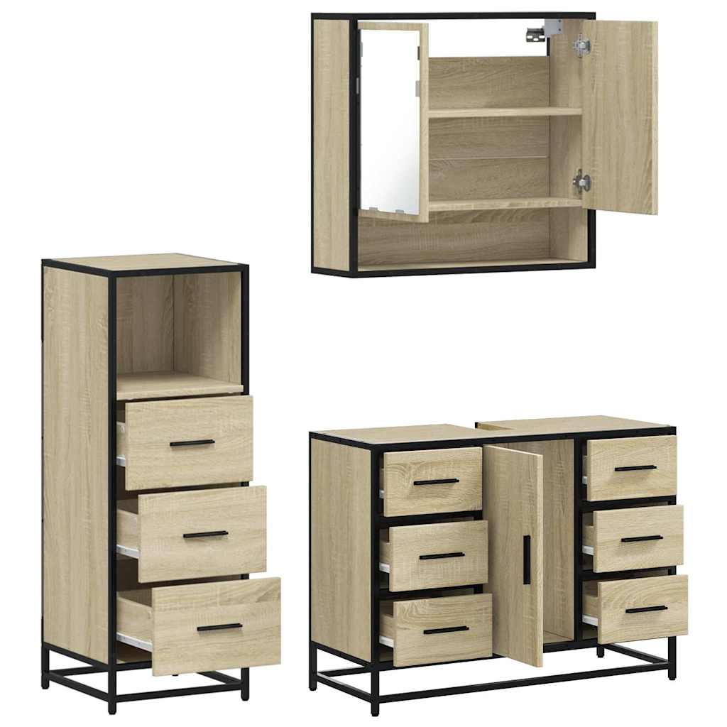 vidaXL 3 Piece Bathroom Furniture Set Sonoma Oak Engineered Wood