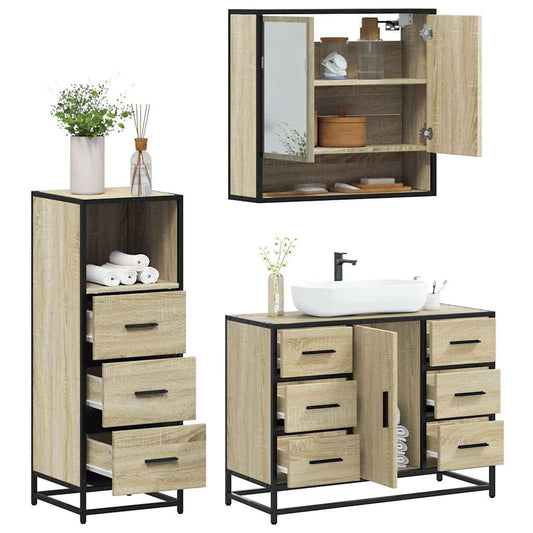 vidaXL 3 Piece Bathroom Furniture Set Sonoma Oak Engineered Wood