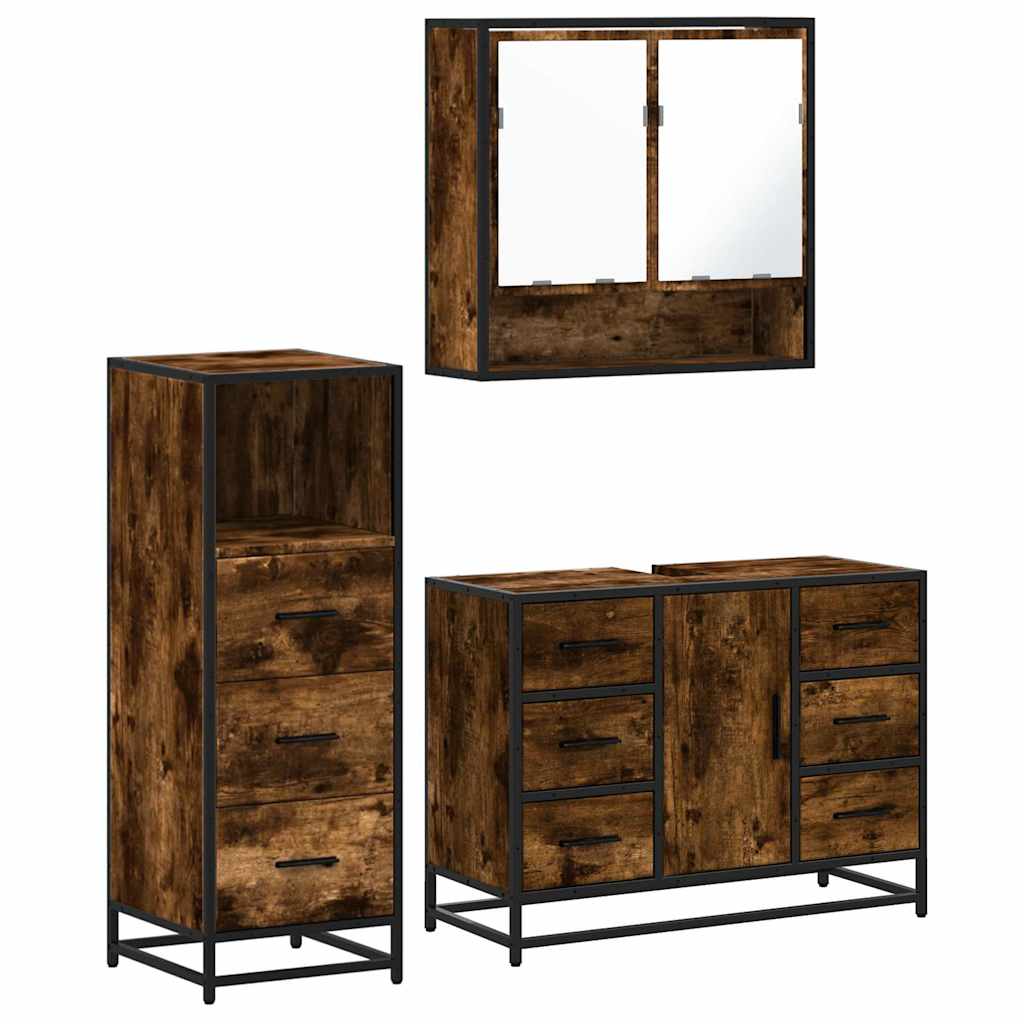 vidaXL 3 Piece Bathroom Furniture Set Smoked Oak Engineered Wood