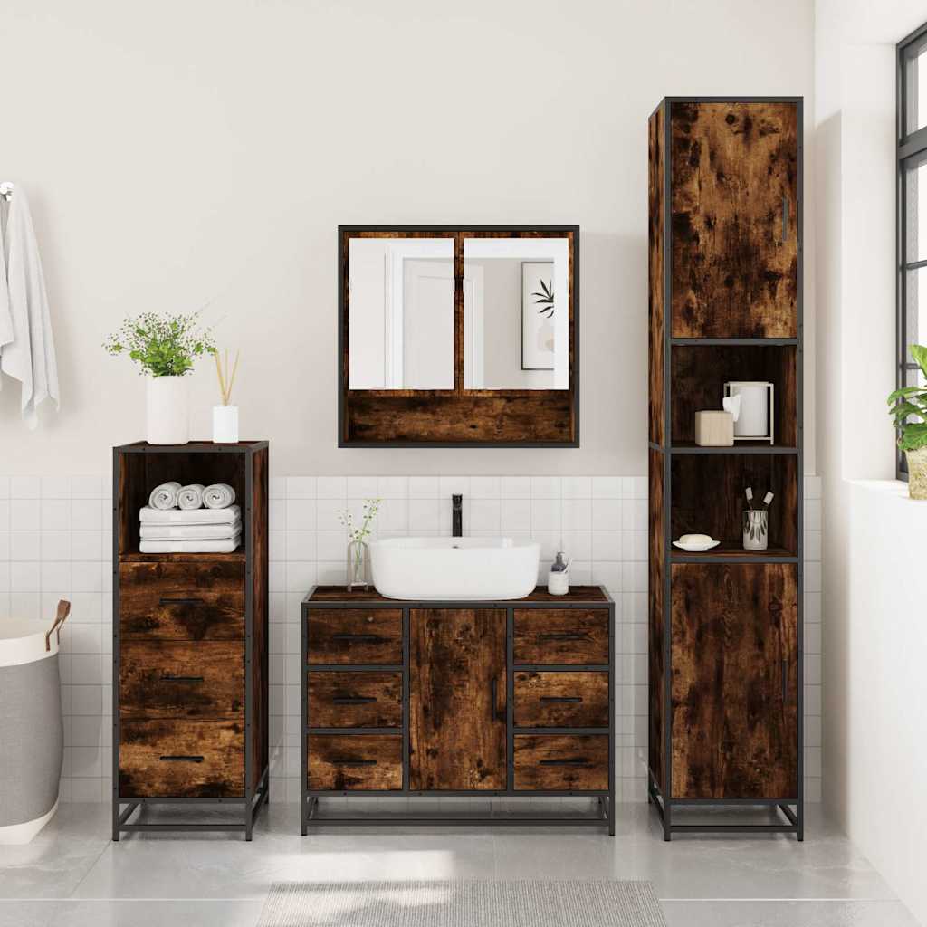 vidaXL 3 Piece Bathroom Furniture Set Smoked Oak Engineered Wood