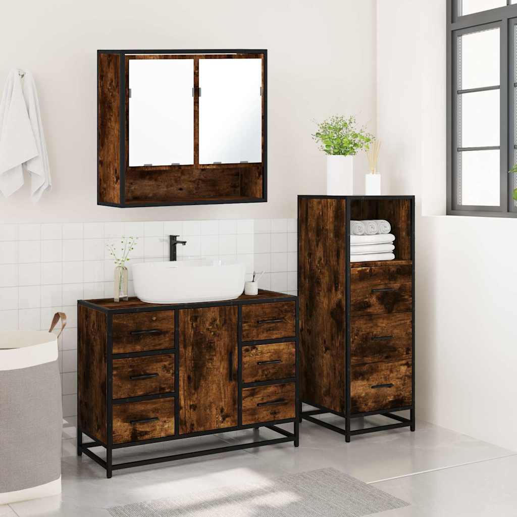 vidaXL 3 Piece Bathroom Furniture Set Smoked Oak Engineered Wood