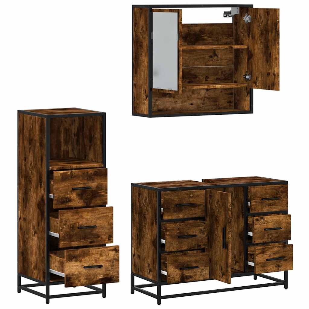 vidaXL 3 Piece Bathroom Furniture Set Smoked Oak Engineered Wood