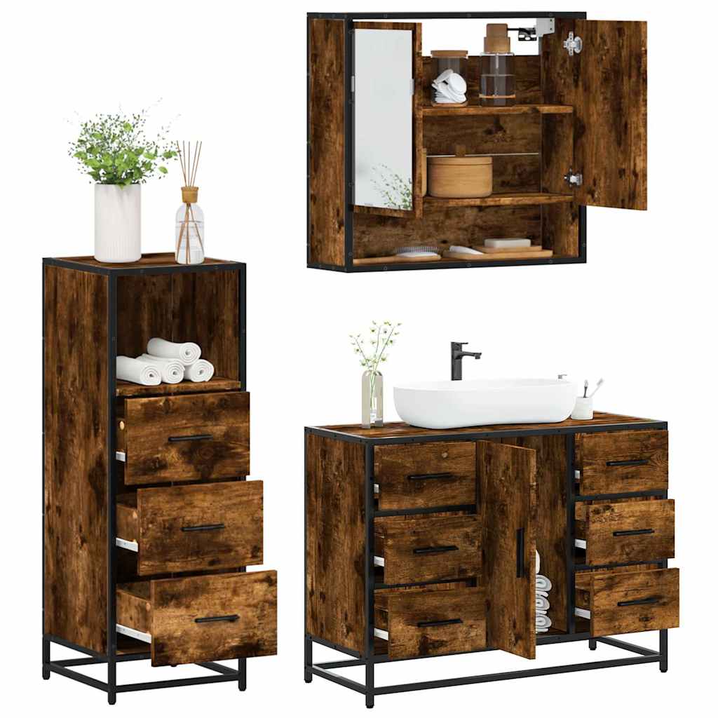 vidaXL 3 Piece Bathroom Furniture Set Smoked Oak Engineered Wood