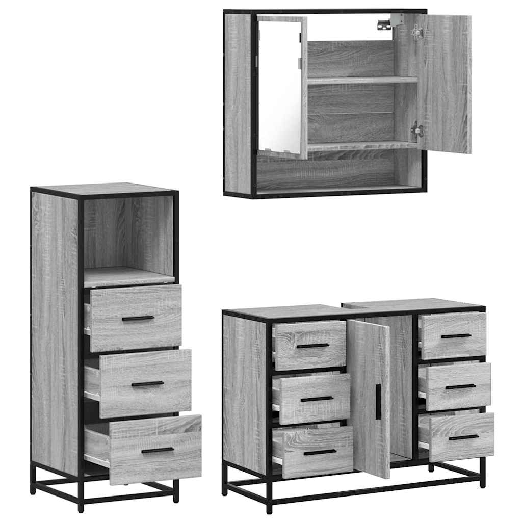 vidaXL 3 Piece Bathroom Furniture Set Grey Sonoma Engineered Wood