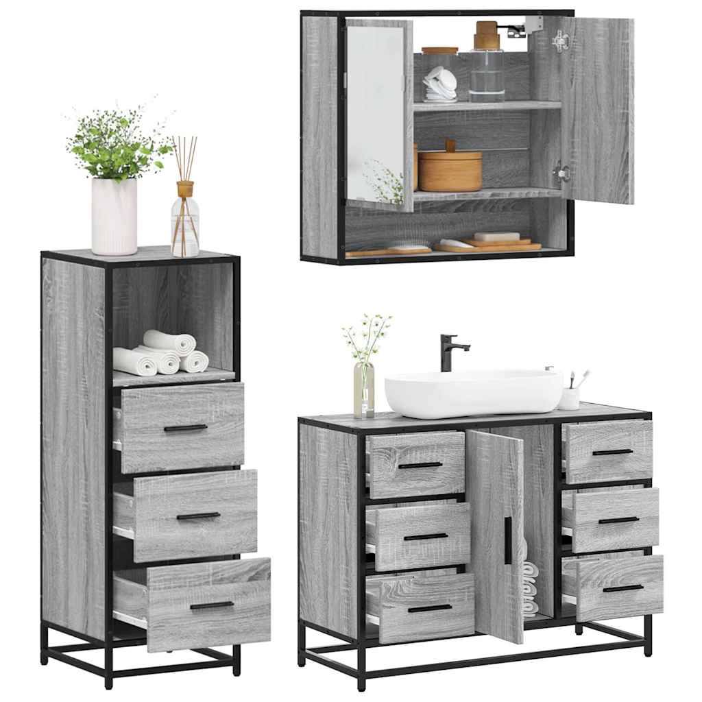 vidaXL 3 Piece Bathroom Furniture Set Grey Sonoma Engineered Wood