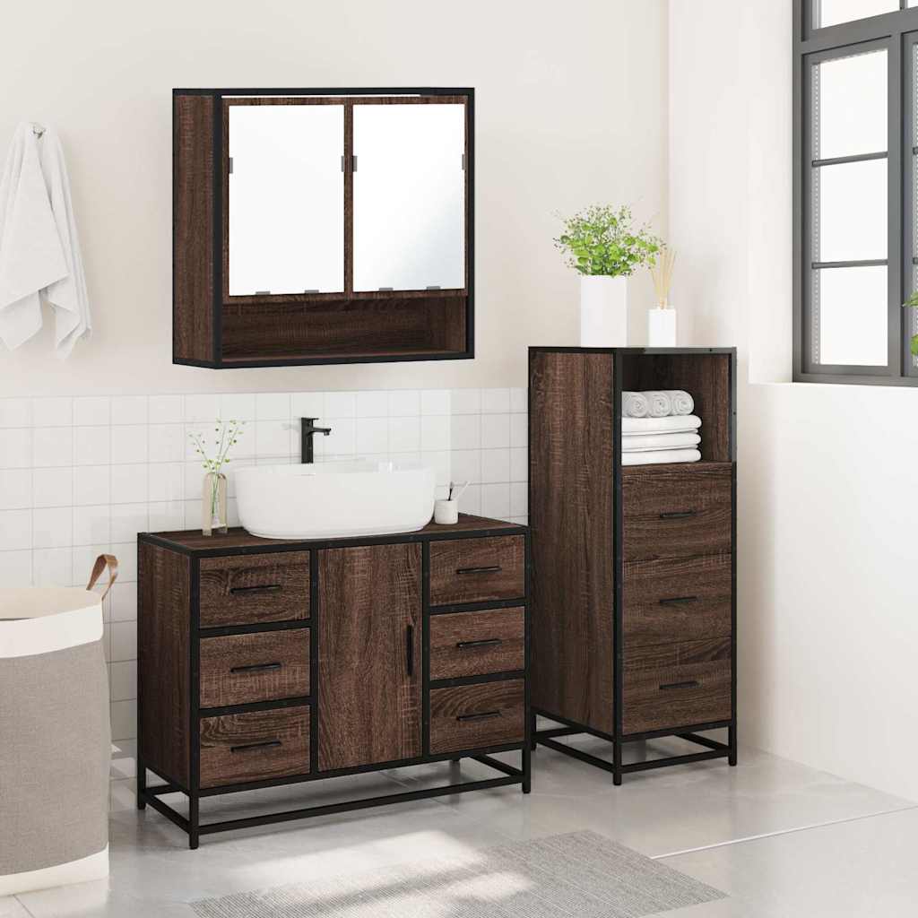 vidaXL 3 Piece Bathroom Furniture Set Brown Oak Engineered Wood