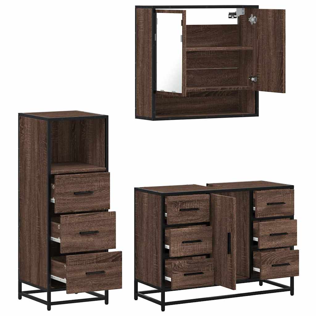 vidaXL 3 Piece Bathroom Furniture Set Brown Oak Engineered Wood